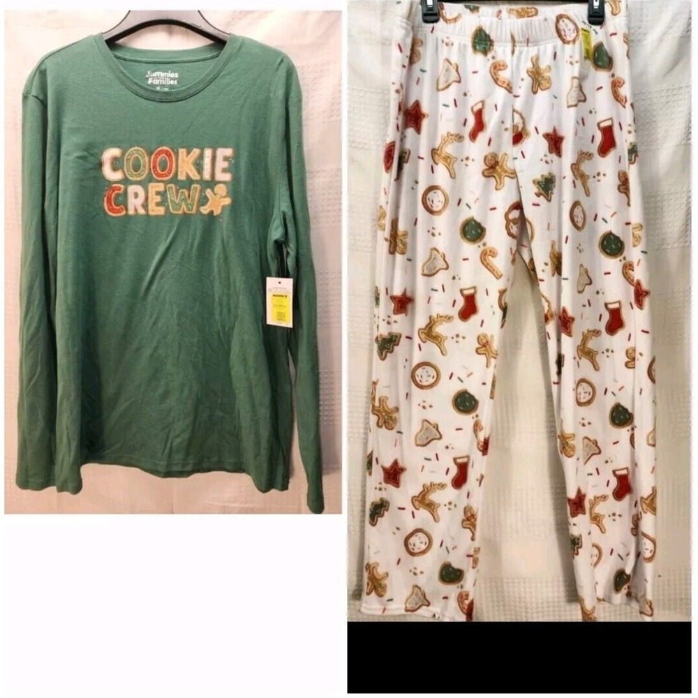 Jammies For Your Families Mens Pajama Set M Cookie Crew Gingerbread Fleece Green